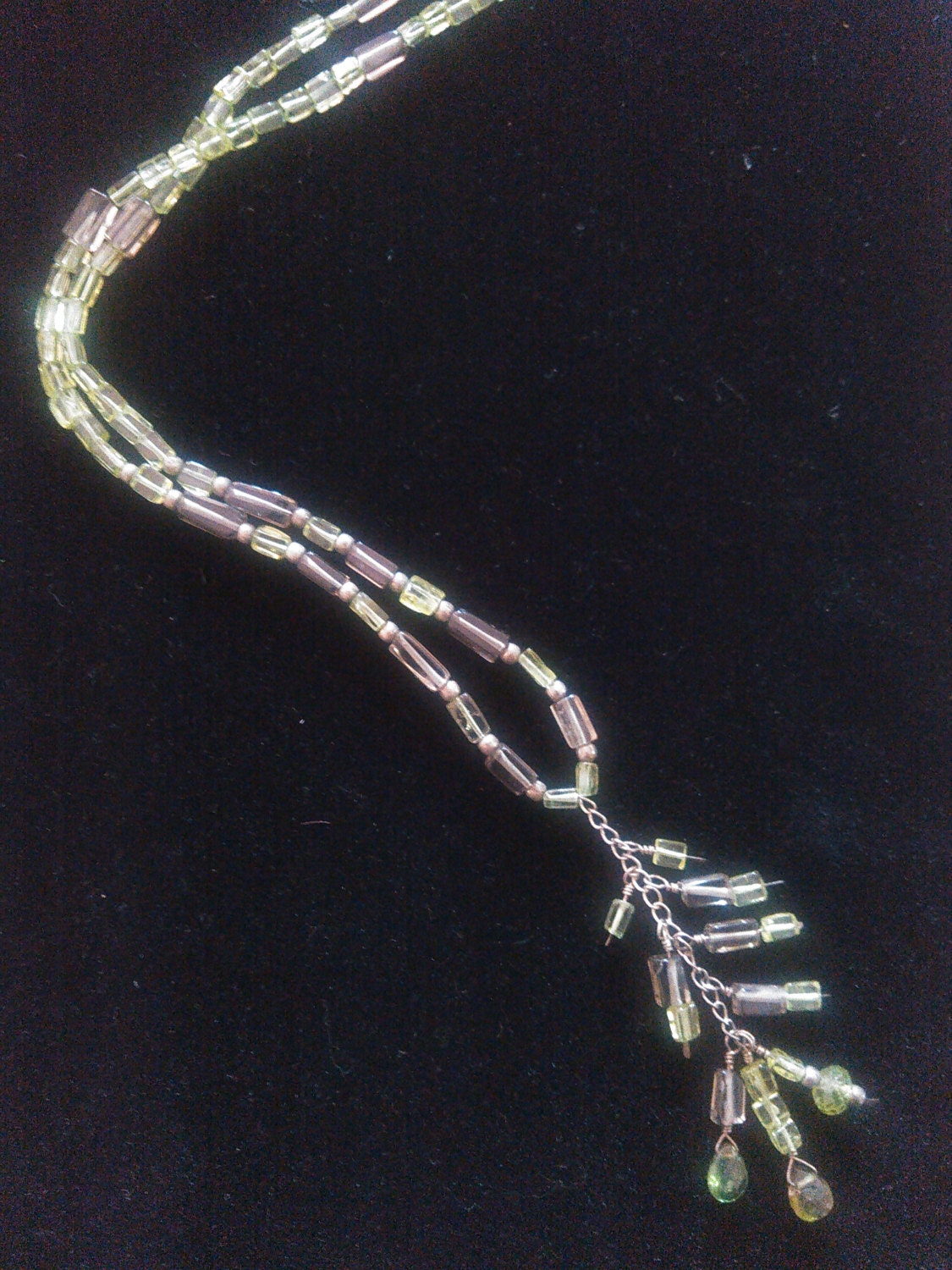 Peridot and Smokey Quartz Necklace with Sterling Silver accents