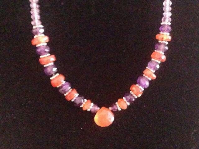 Carnelian and Amethyst on Sterling Silver Necklace with Toggle Clasp