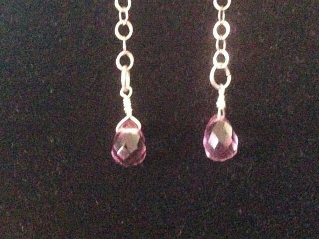 Faceted Amethyst and pearl drop earrings on Sterling Silver chain and wire