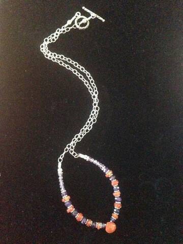 Carnelian and Amethyst on Sterling Silver Necklace with Toggle Clasp