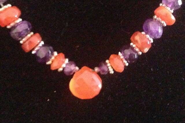 Carnelian and Amethyst on Sterling Silver Necklace with Toggle Clasp