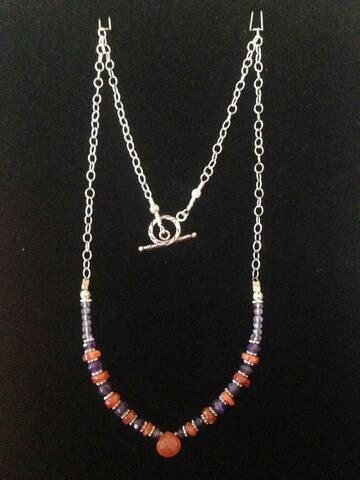 Carnelian and Amethyst on Sterling Silver Necklace with Toggle Clasp