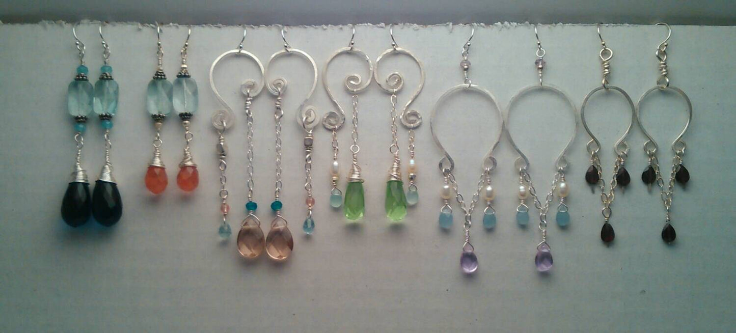 Gorgeous Handcrafted Cherry Quartz, Aquamarine and Apatite Earrings on Sterling Silver