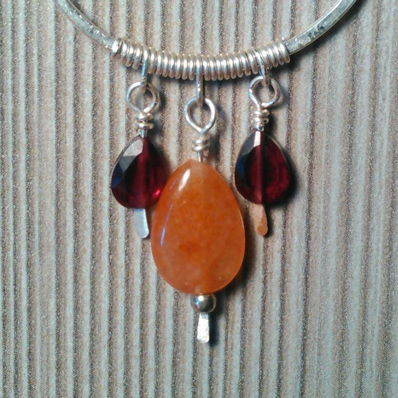 Gorgeous Handmade Hoop Earrings Gemstone and Sterling Silver, Rutilated Quartz and Garnet