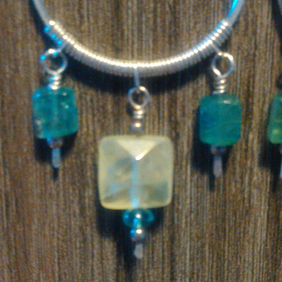 Handmade Elegant Hoop Gemstone and Sterling Silver Earrings Prehnite and Apatite Free Shipping to USA