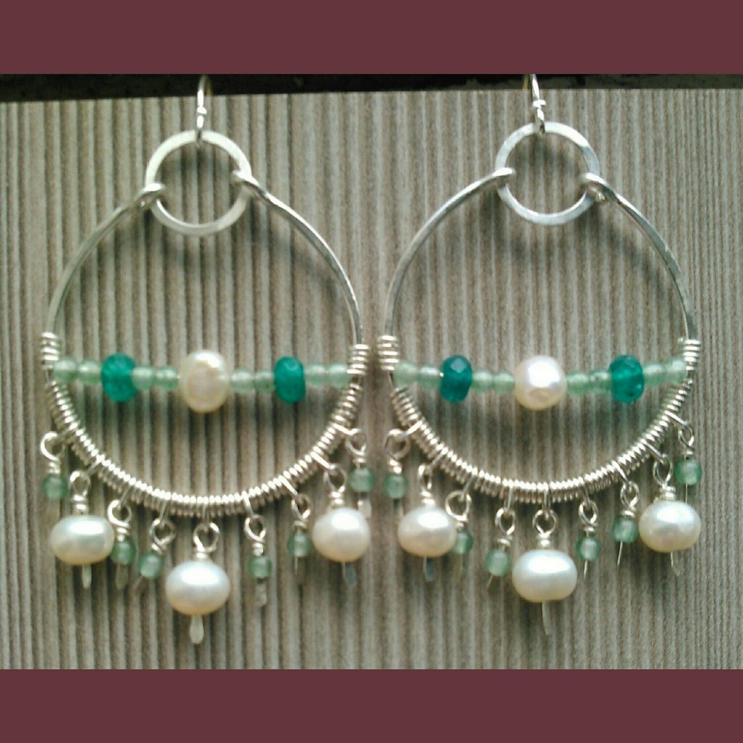Hoops; Aventurine; Pearls; Jade; Sterling Silver; Fun hoop earrings