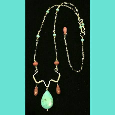 Gorgeous Statement Necklace | Handmade Sterling Silver, Turquoise and Faceted Rhodonite | Healing Gemstones | Genuine Turquoise Centerpiece