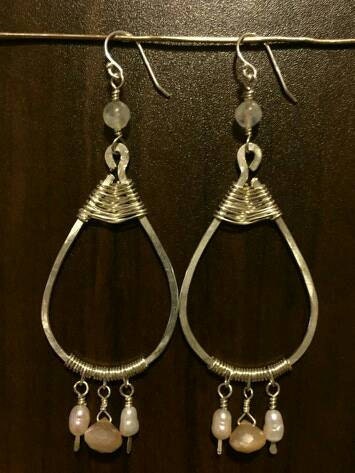 Handmade Sterling Silver, Moonstone and Pearl Earrings
