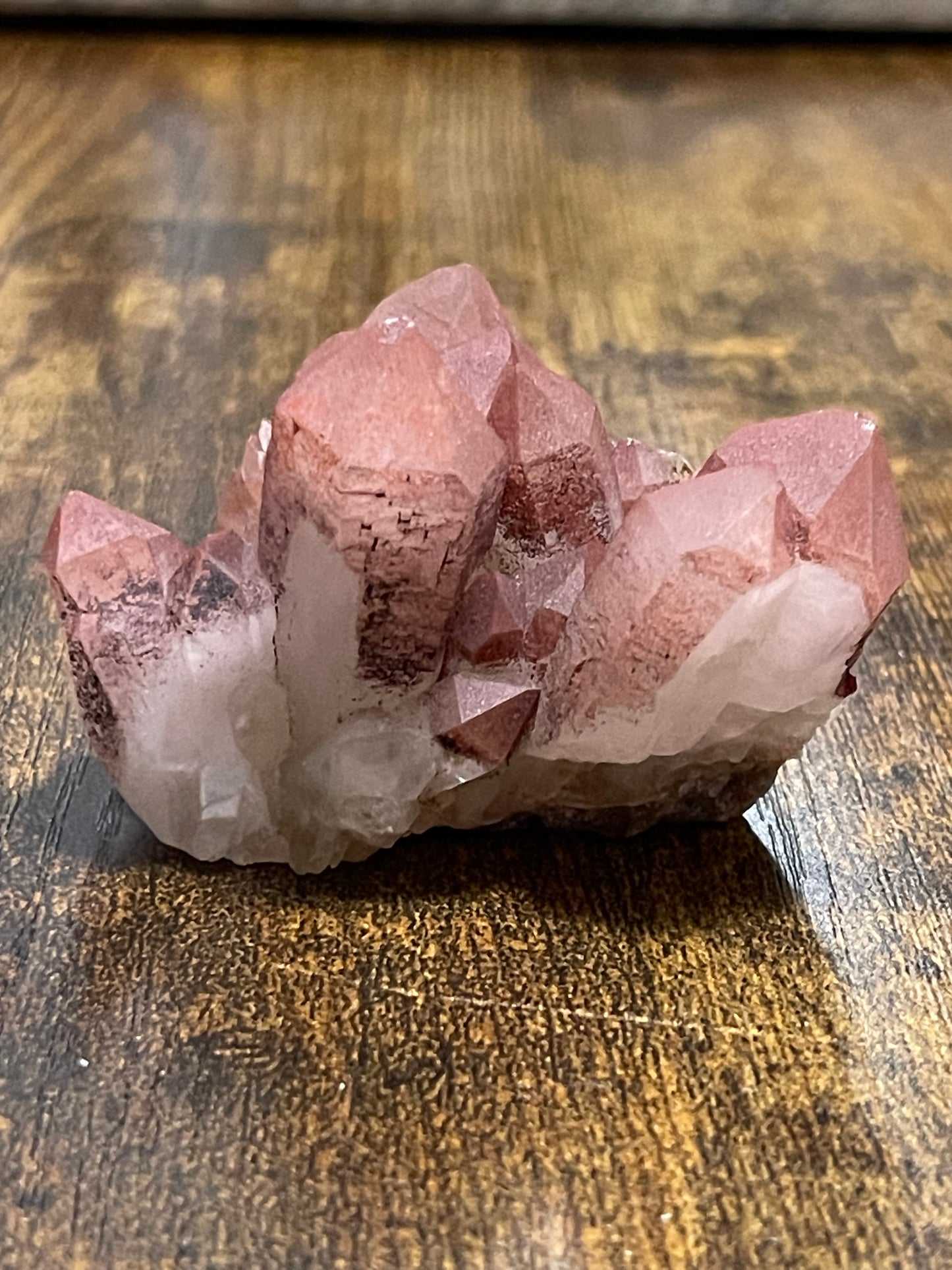 Pink Hematite Quartz Cluster Pink Quartz Elestial Quartz Hematoid Cluster Red Hematite Quartz Crystal specimen clear Quartz with hematite
