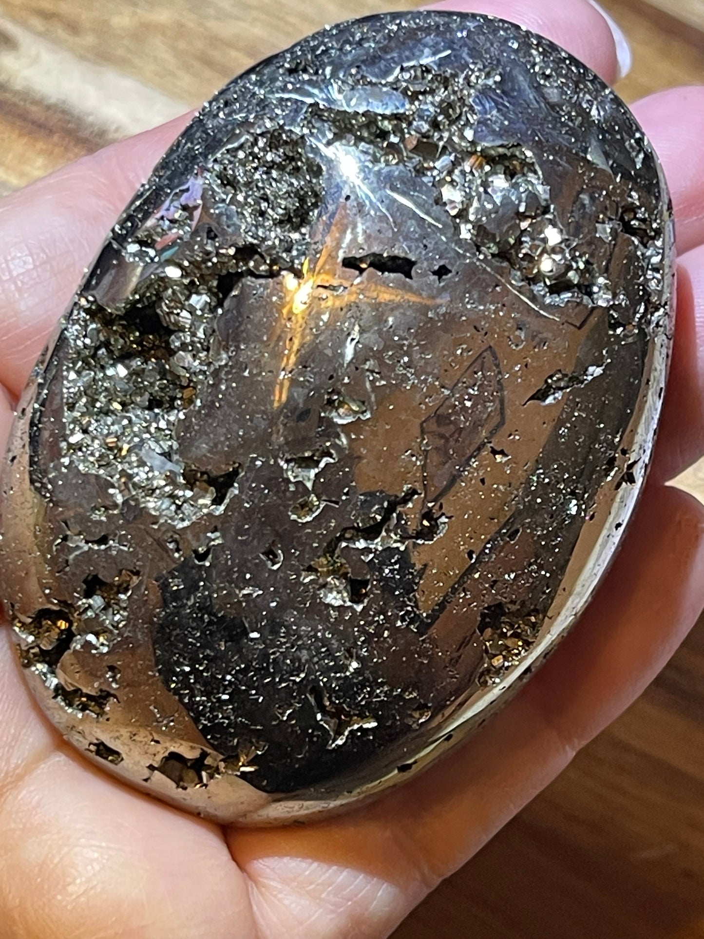Pyrite Palmstone Druzy Crystal Palm Stone Reiki Healing Crystal Peruvian Pyrite