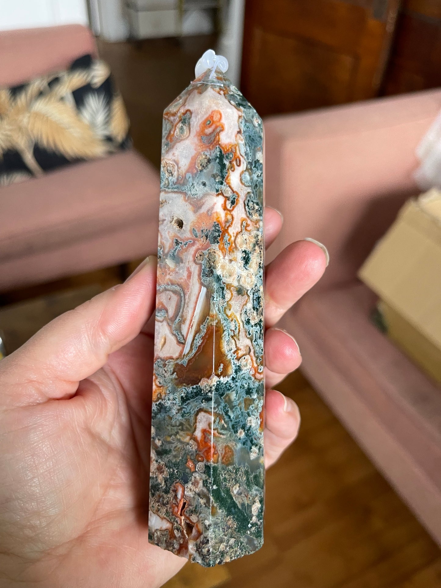 Red Moss Agate Tower | Large Moss Agate Tower | Healing Energy Crystal