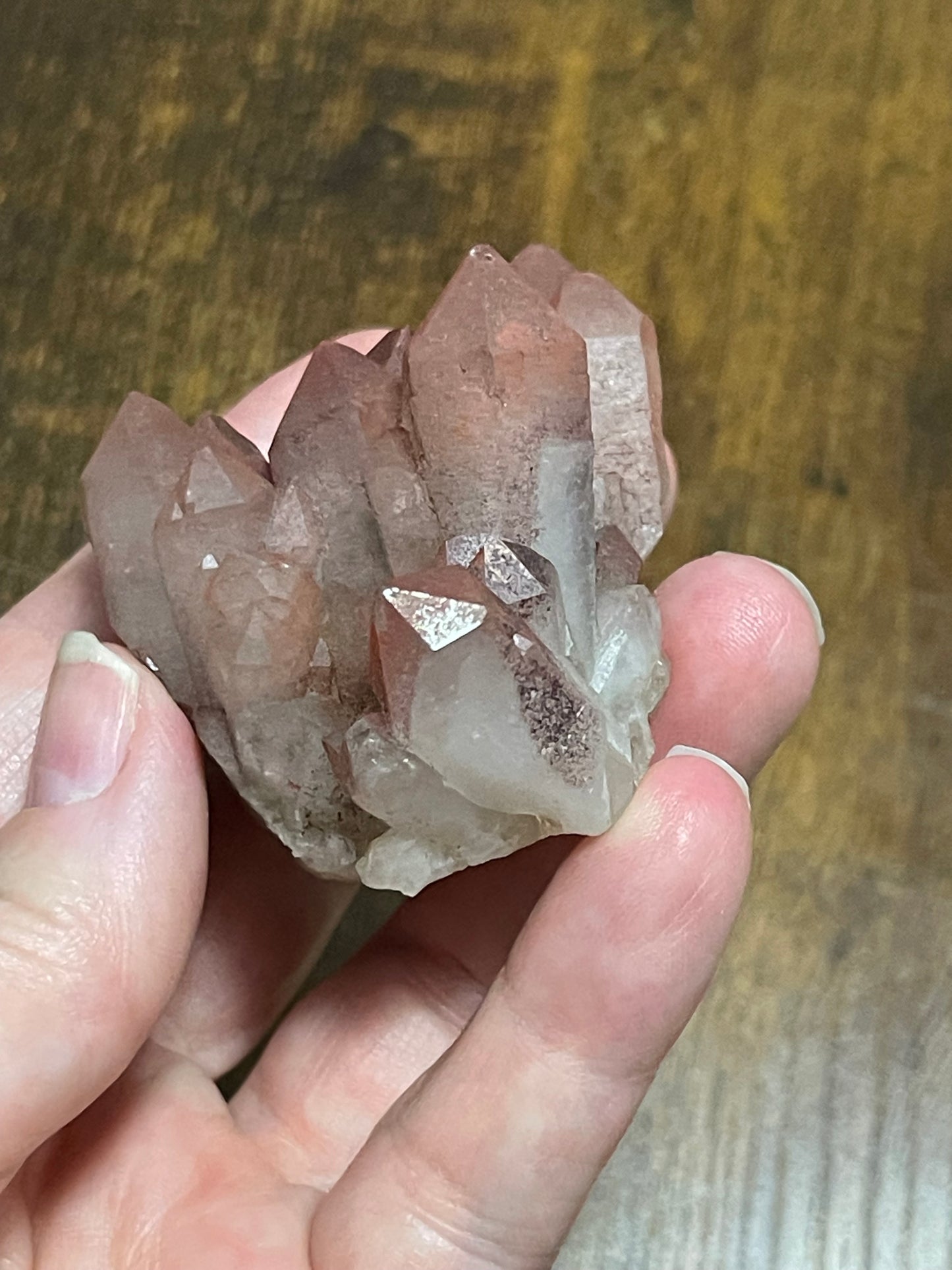 Pink Hematite Quartz Cluster Pink Quartz Elestial Quartz Hematoid Cluster Red Hematite Quartz Crystal specimen clear Quartz with hematite
