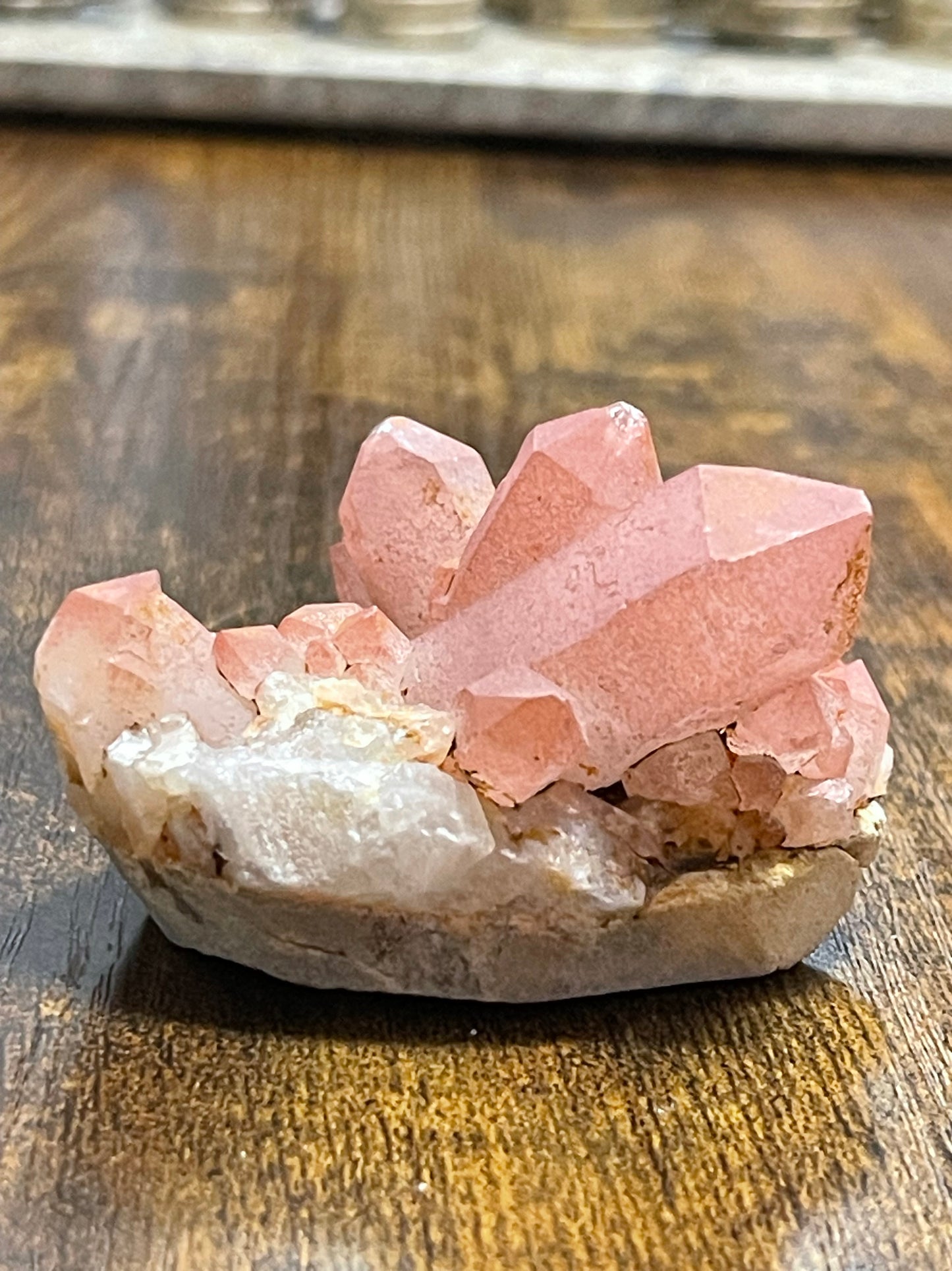 Pink Hematite Quartz Cluster Pink Quartz Elestial Quartz Hematoid Cluster Red Hematite Quartz Crystal specimen clear Quartz with hematite