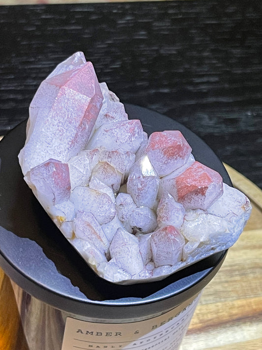 Pink Hematite Dusted Quartz Cluster | Pink Quartz | Elestial Quartz | Natural Hematoid Cluster