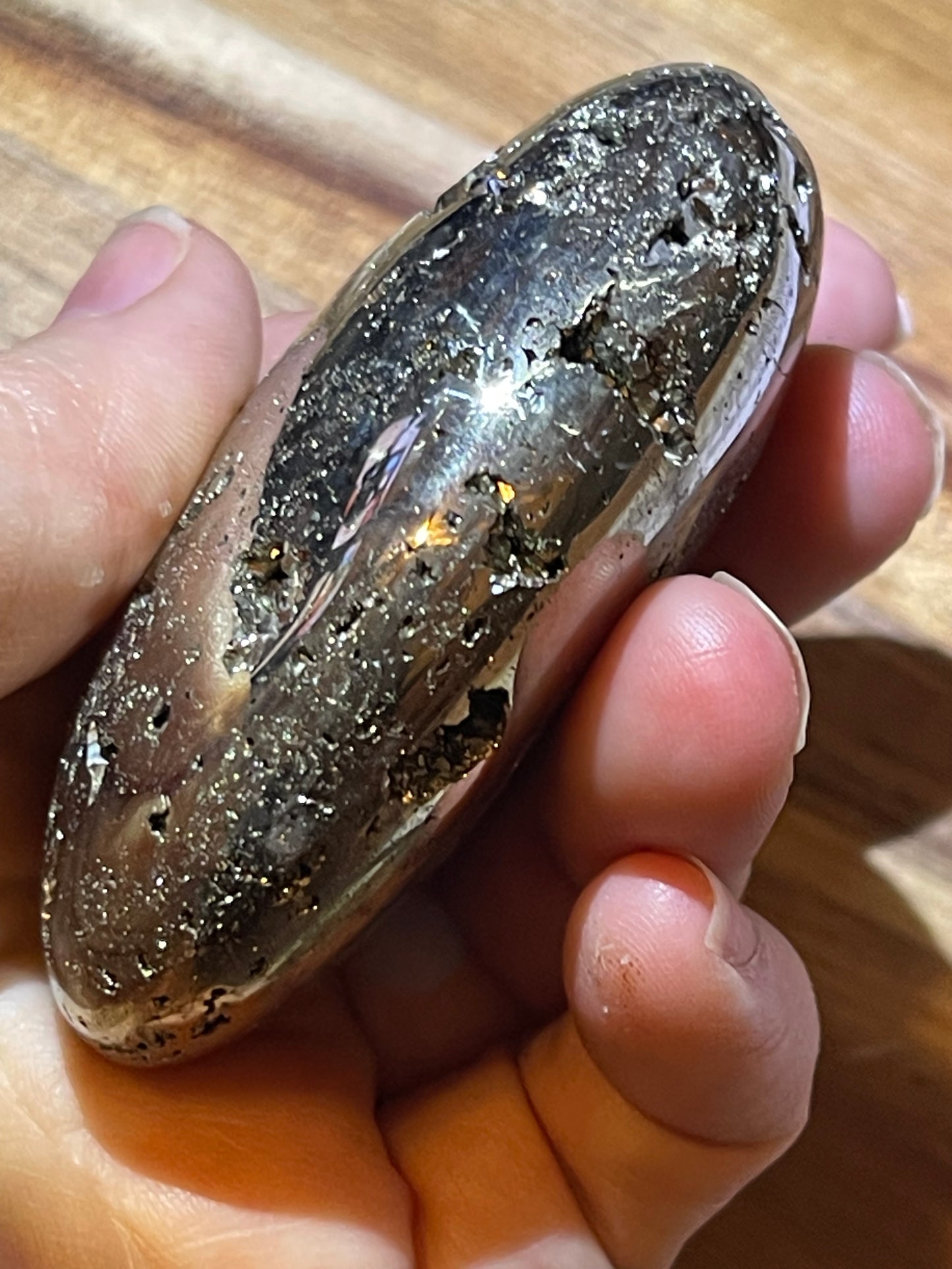 Pyrite Palmstone Druzy Crystal Palm Stone Reiki Healing Crystal Peruvian Pyrite
