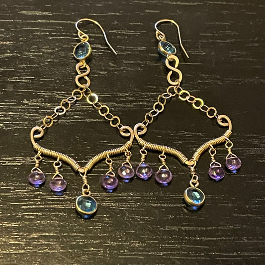 Amethyst, blue topaz and 14k Gold filled earrings