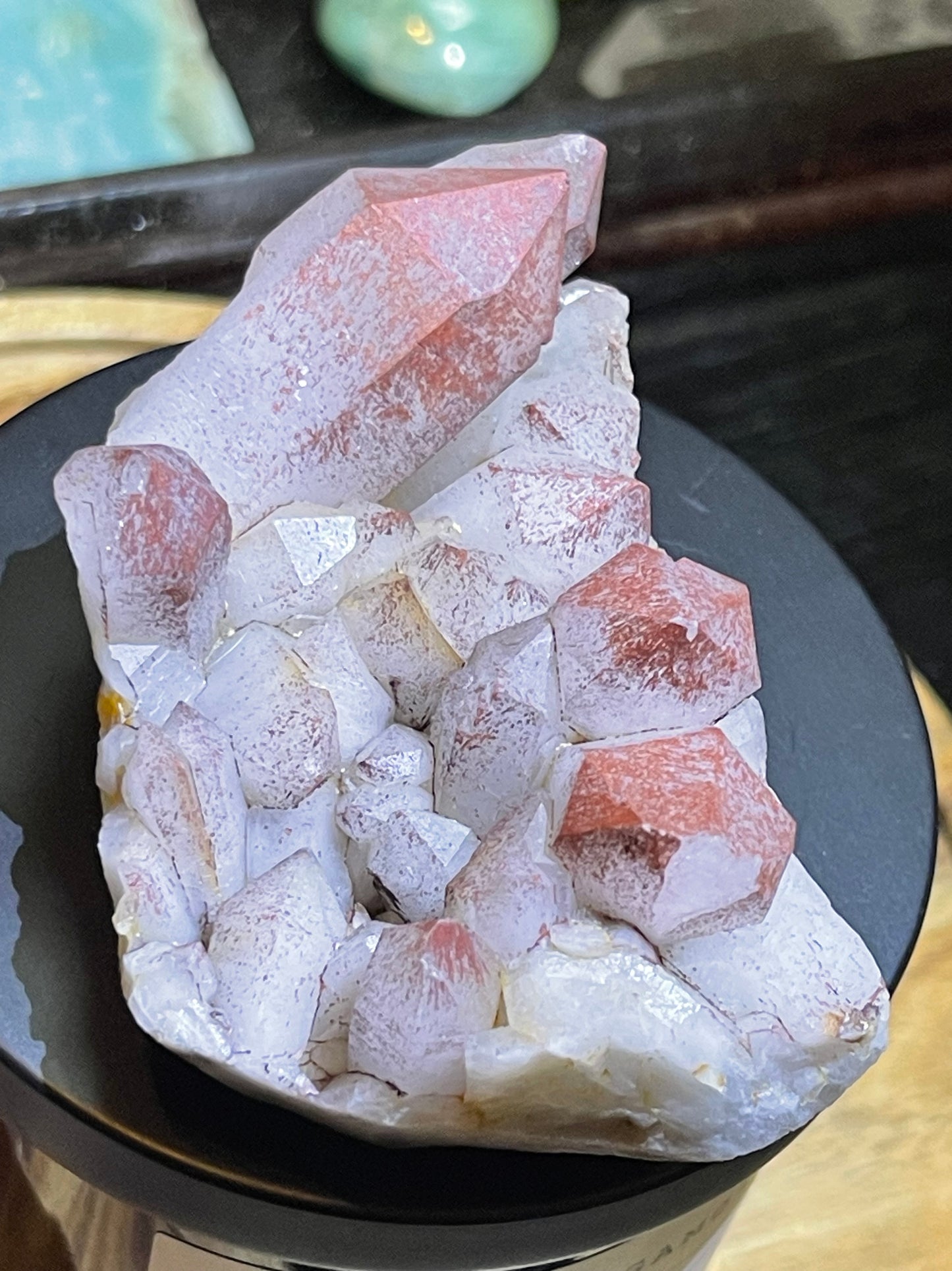 Pink Hematite Dusted Quartz Cluster | Pink Quartz | Elestial Quartz | Natural Hematoid Cluster