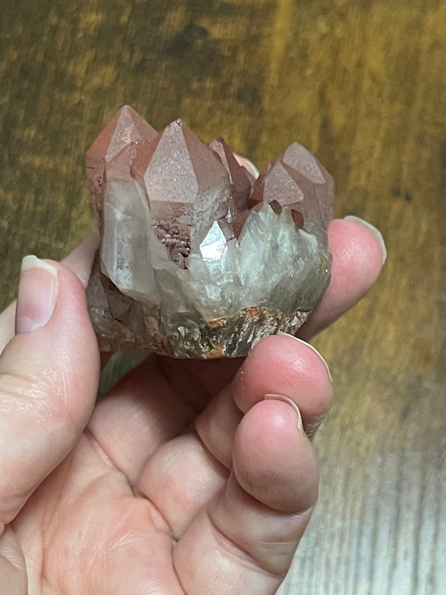 Pink Hematite Quartz Cluster Pink Quartz Elestial Quartz Hematoid Cluster Red Hematite Quartz Crystal specimen clear Quartz with hematite