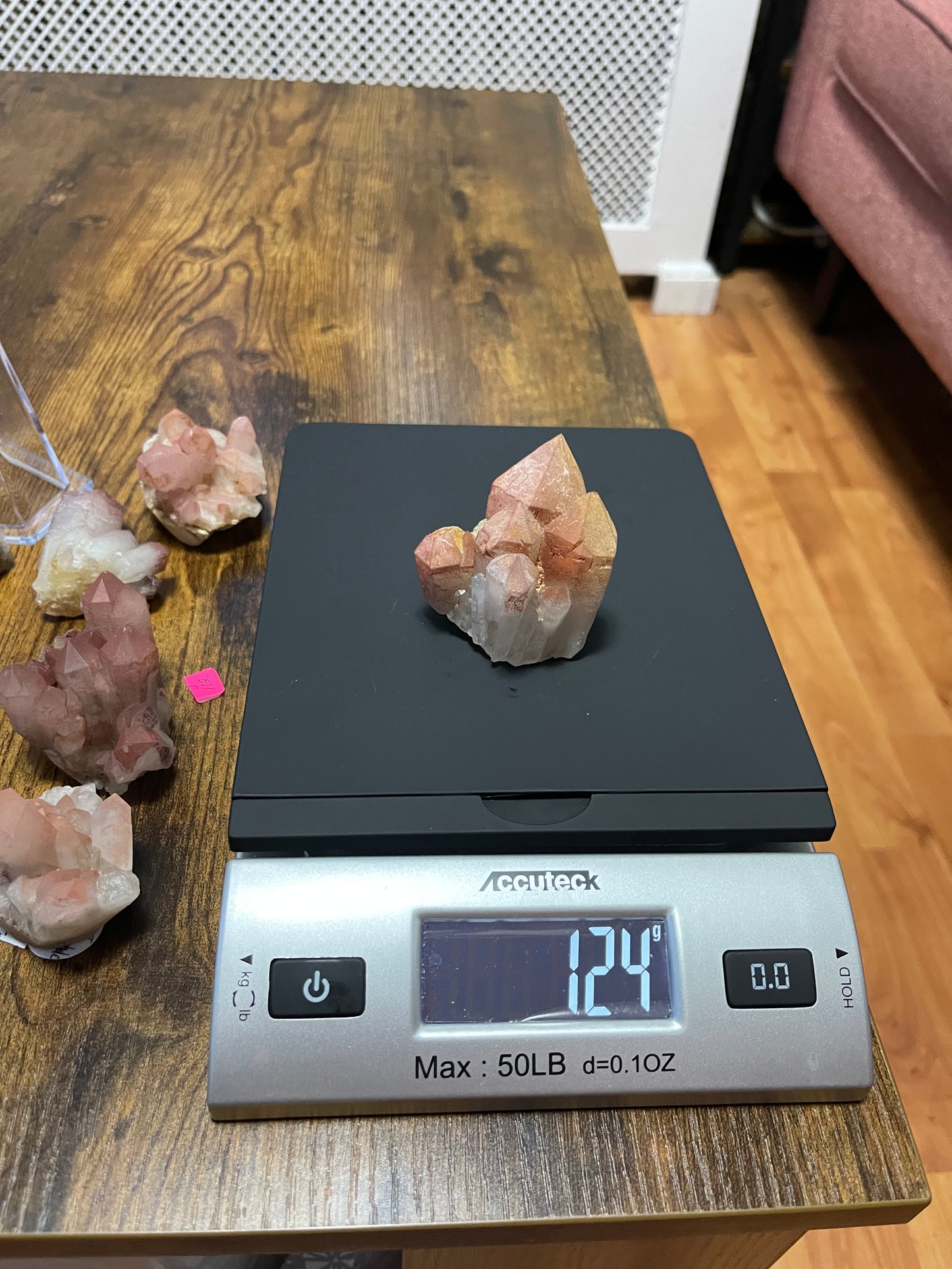 Pink Hematite Quartz Cluster Pink Quartz Elestial Quartz Hematoid Cluster Red Hematite Quartz Crystal specimen clear Quartz with hematite