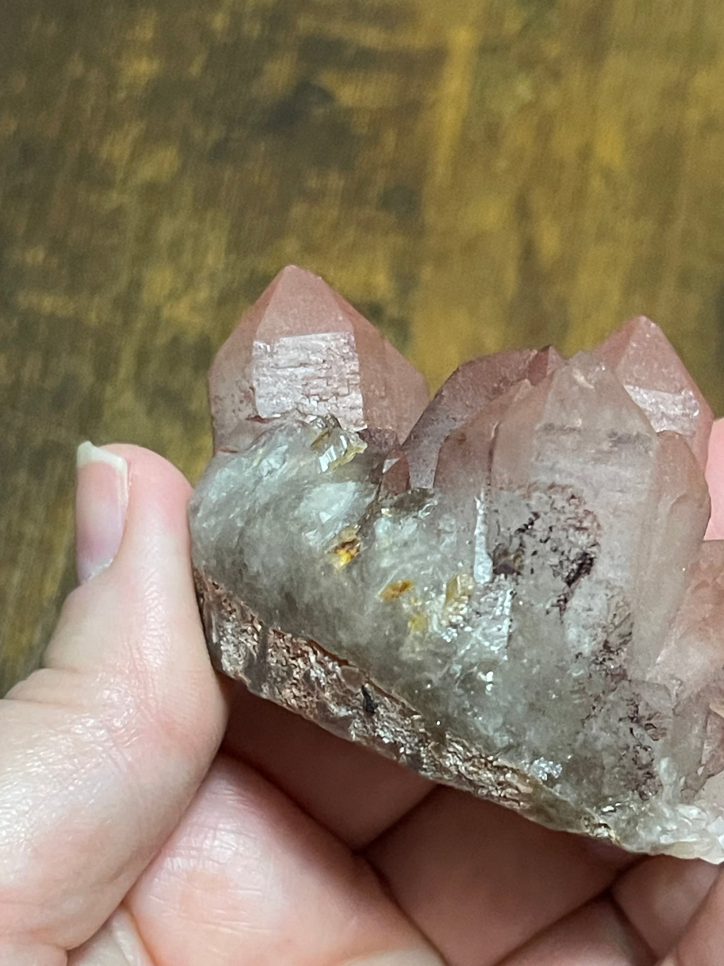 Pink Hematite Quartz Cluster Pink Quartz Elestial Quartz Hematoid Cluster Red Hematite Quartz Crystal specimen clear Quartz with hematite