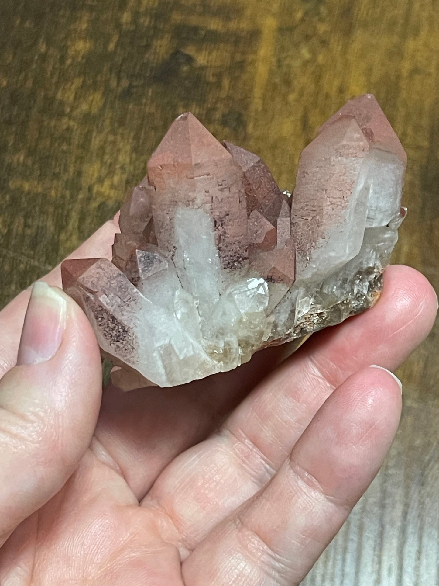 Pink Hematite Quartz Cluster Pink Quartz Elestial Quartz Hematoid Cluster Red Hematite Quartz Crystal specimen clear Quartz with hematite