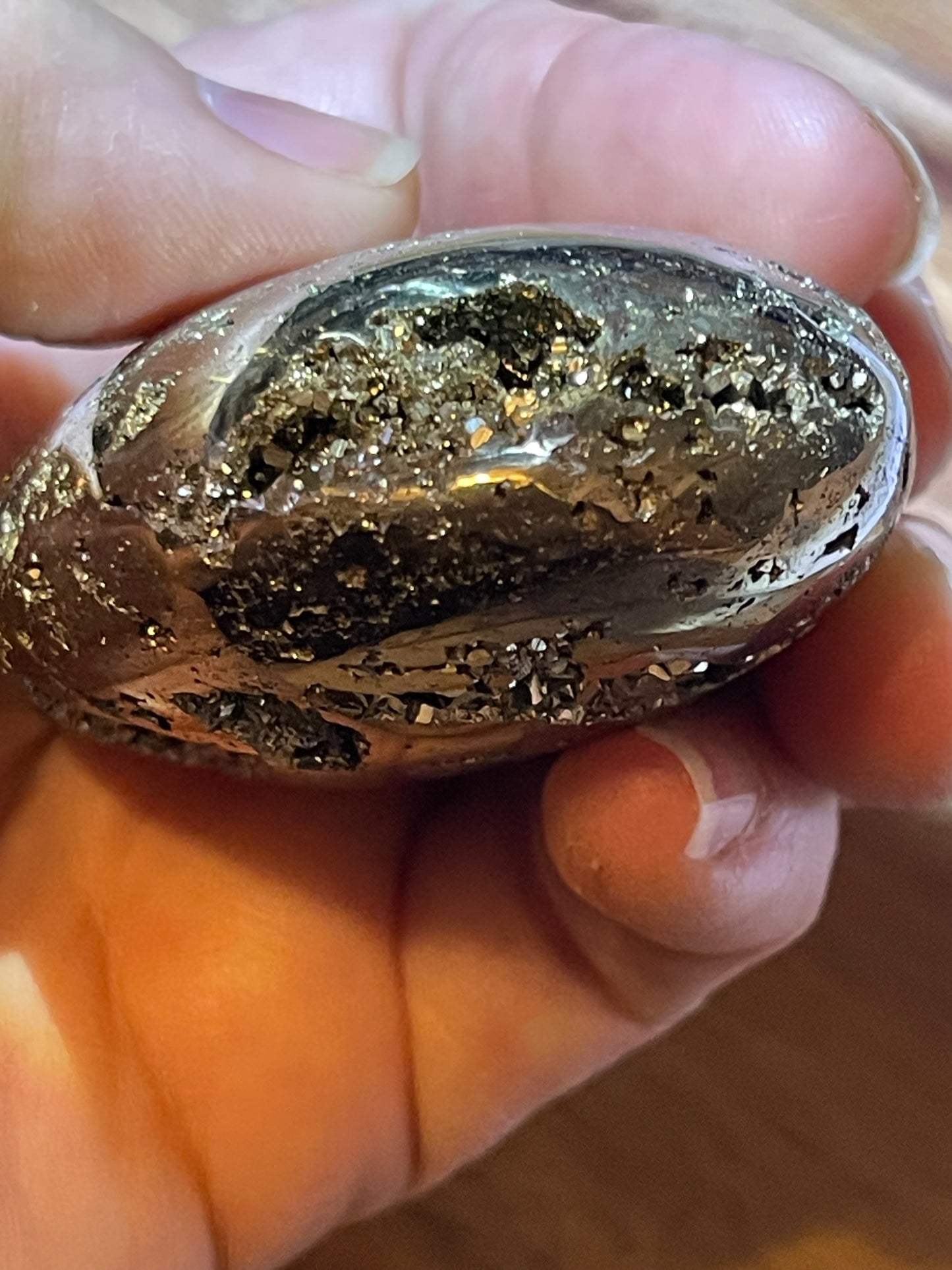 Pyrite Palmstone Druzy Crystal Palm Stone Reiki Healing Crystal Peruvian Pyrite