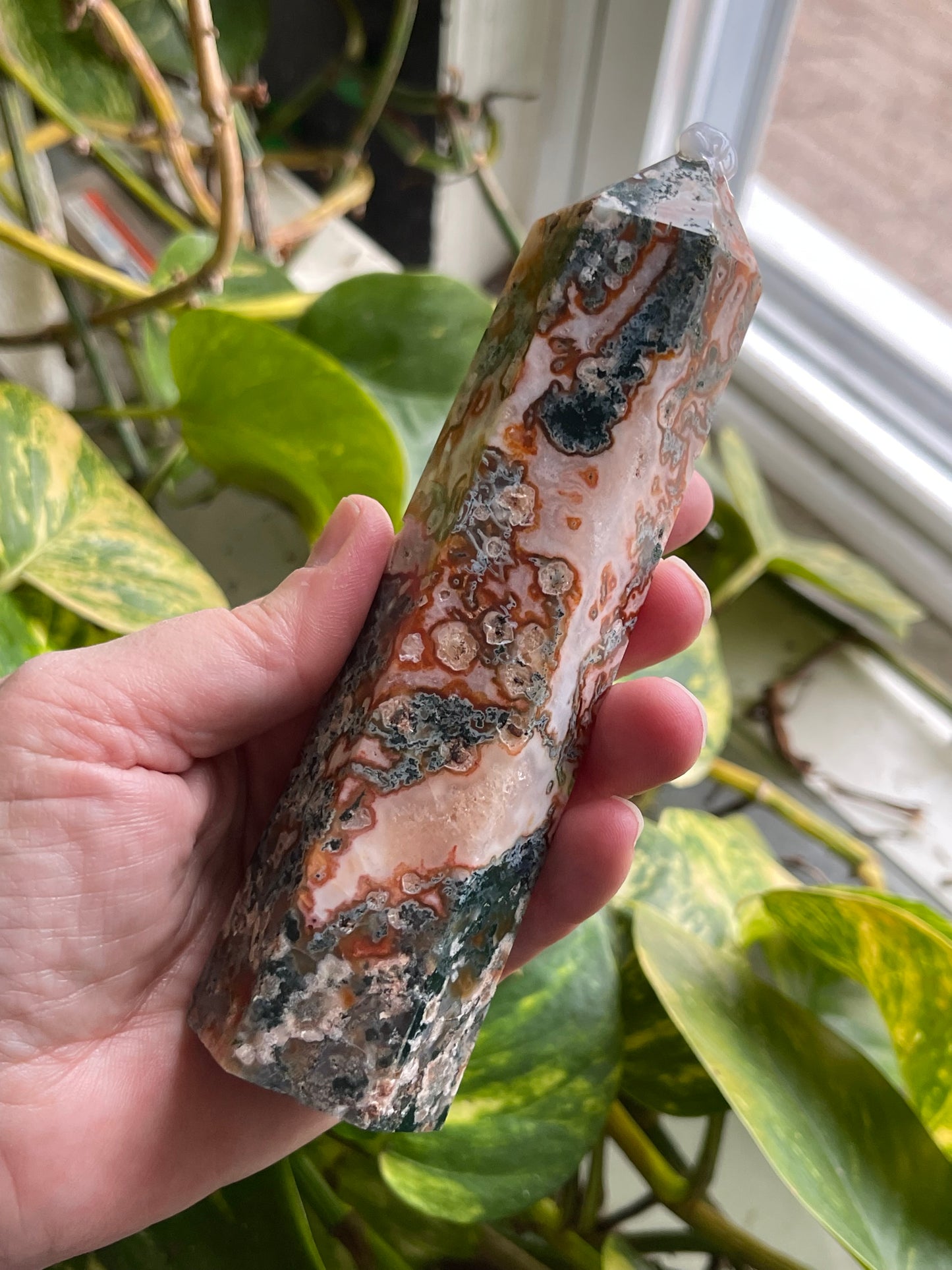 Red Moss Agate Tower | Large Moss Agate Tower | Healing Energy Crystal