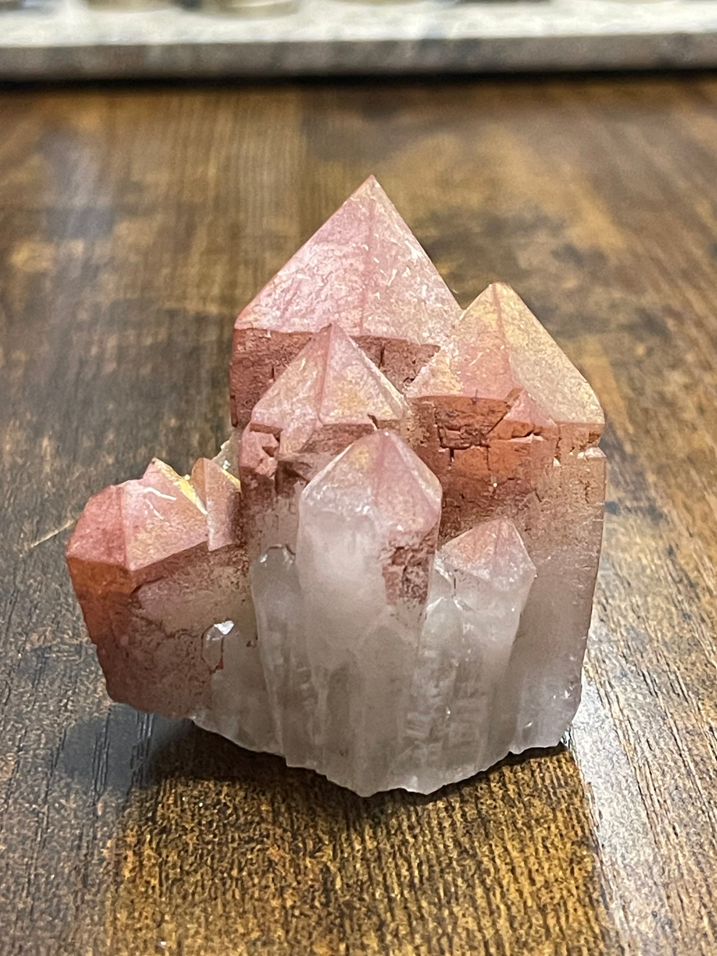 Pink Hematite Quartz Cluster Pink Quartz Elestial Quartz Hematoid Cluster Red Hematite Quartz Crystal specimen clear Quartz with hematite