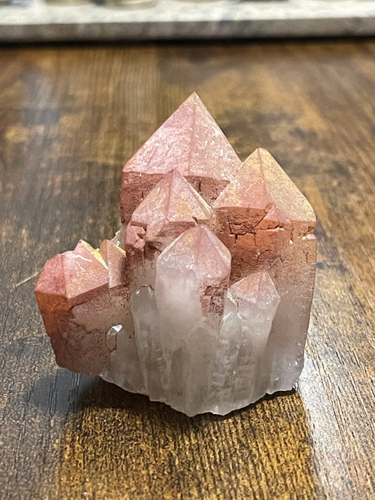 Pink Hematite Quartz Cluster Pink Quartz Elestial Quartz Hematoid Cluster Red Hematite Quartz Crystal specimen clear Quartz with hematite