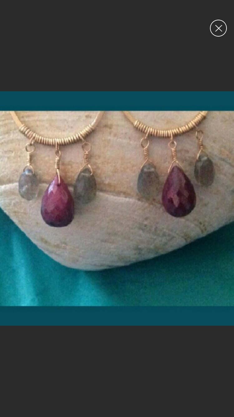 14k Goldfill Handcrafted Earrings with faceted Labradorite and Faceted Rubies Free Shipping in USA