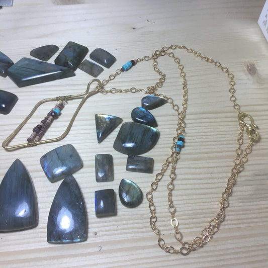 Brass Necklace bohemian Glass and Jade super Long