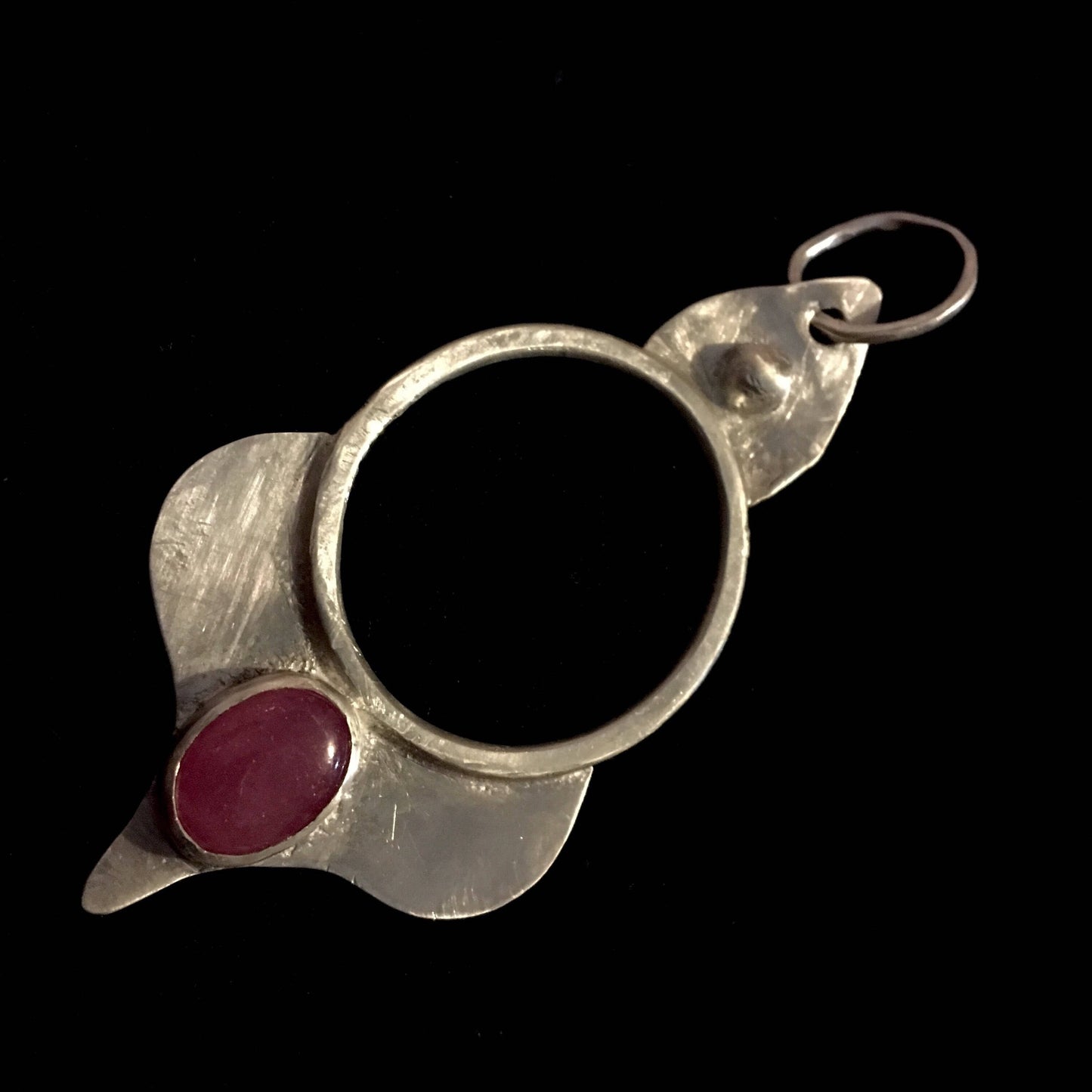 Sterling and Genuine Ruby Pendant North African Tribal Style Lotus
