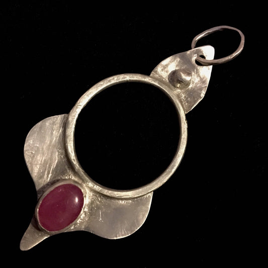 Sterling and Genuine Ruby Pendant North African Tribal Style Lotus