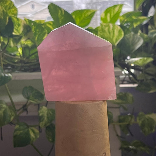 Rose Quartz Cut Base Freeform hand carved rose quartz crystal