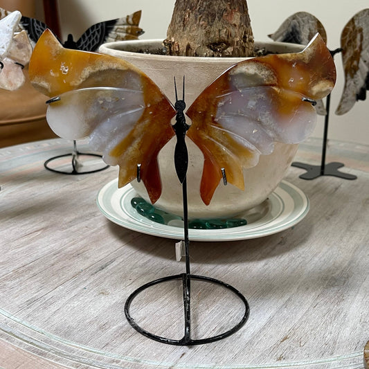 Carnelian Healing Crystal Butterflly Wing Set on stand