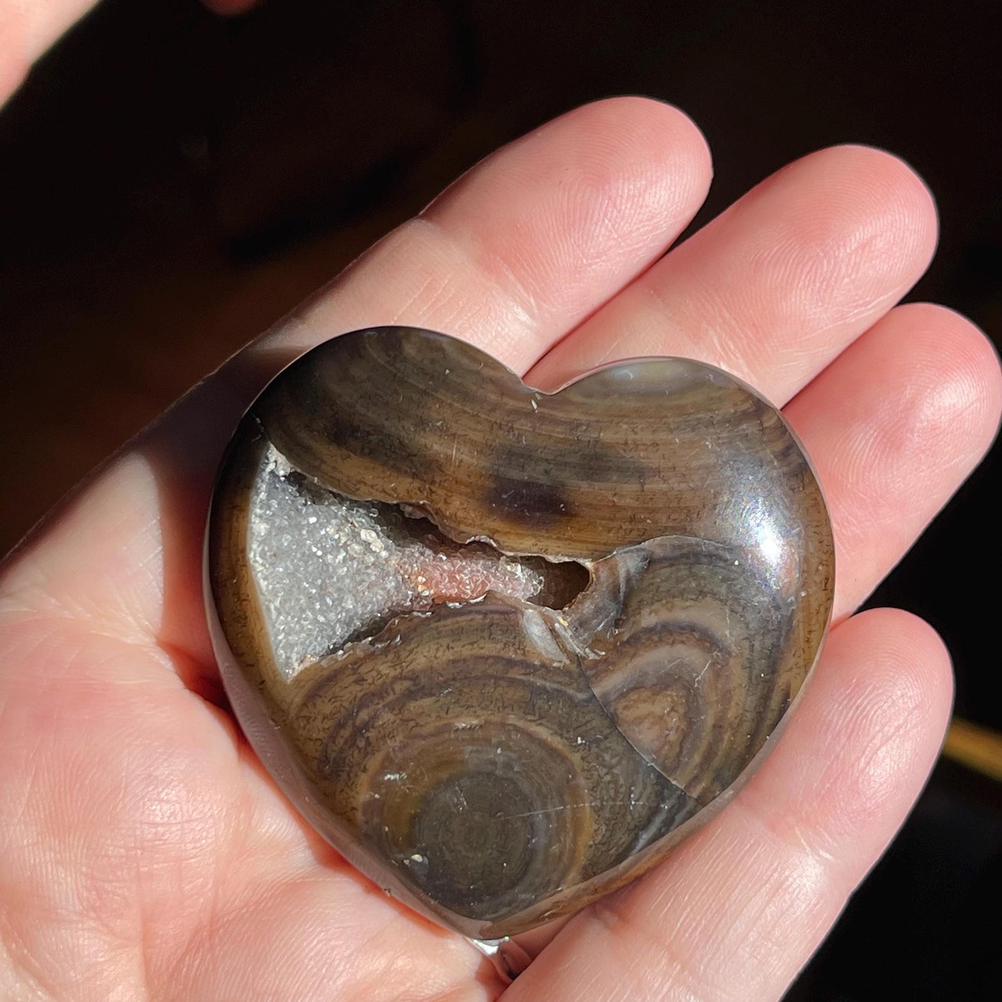 Dark Carnelian Heart with Druzy healing crystal heart