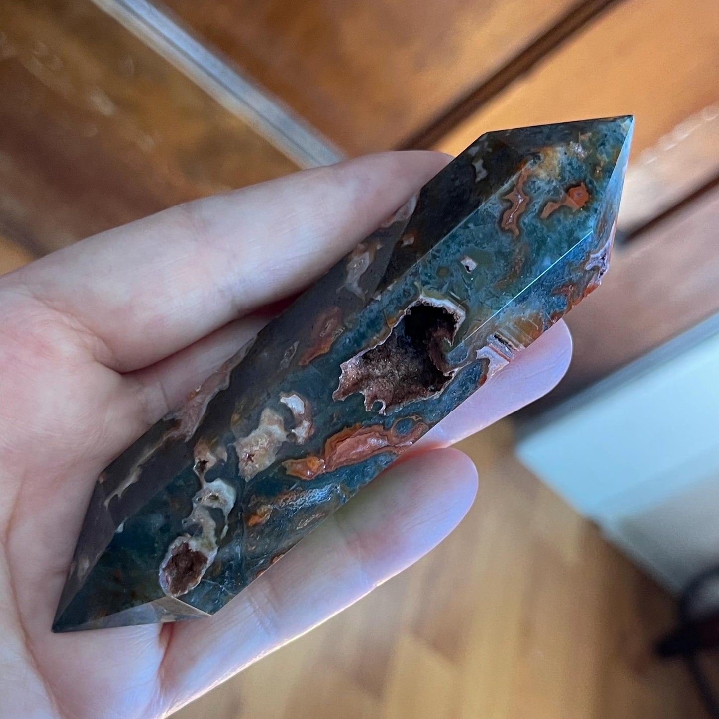 Stunning Red Moss Agate Double Terminated Healing Crystal Wand