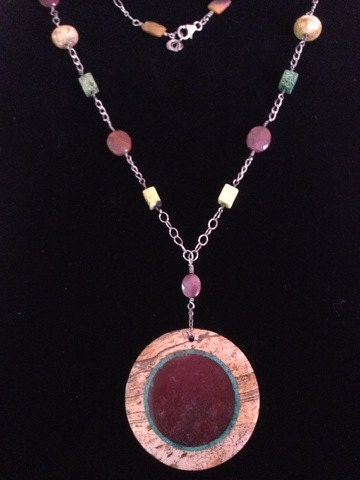 Mookaite, turquoise, Jasper and fossilized coral on Sterling Silver necklace