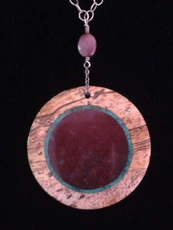 Mookaite, turquoise, Jasper and fossilized coral on Sterling Silver necklace
