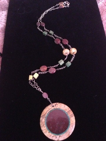 Mookaite, turquoise, Jasper and fossilized coral on Sterling Silver necklace