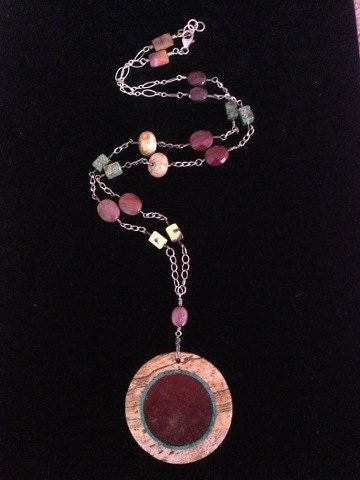 Mookaite, turquoise, Jasper and fossilized coral on Sterling Silver necklace